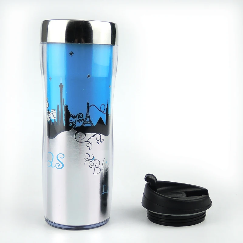 

double wall tumbler photo paper Insertable travel mug outside plastic inside stainless steel, Customized color