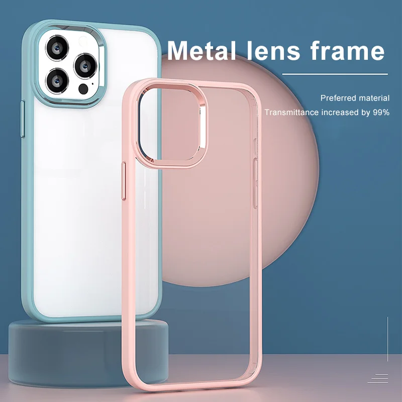 

Luxury Metal Lens Frame Silicone Pc Skin Feel Transparent Mobile Phone Covers For Iphone 13 12 Pro Max 11 X, 6 colors
