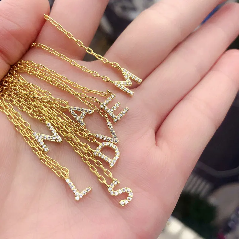 

18k gold pave cz 26 letters minimalist initial letter pendant necklace
