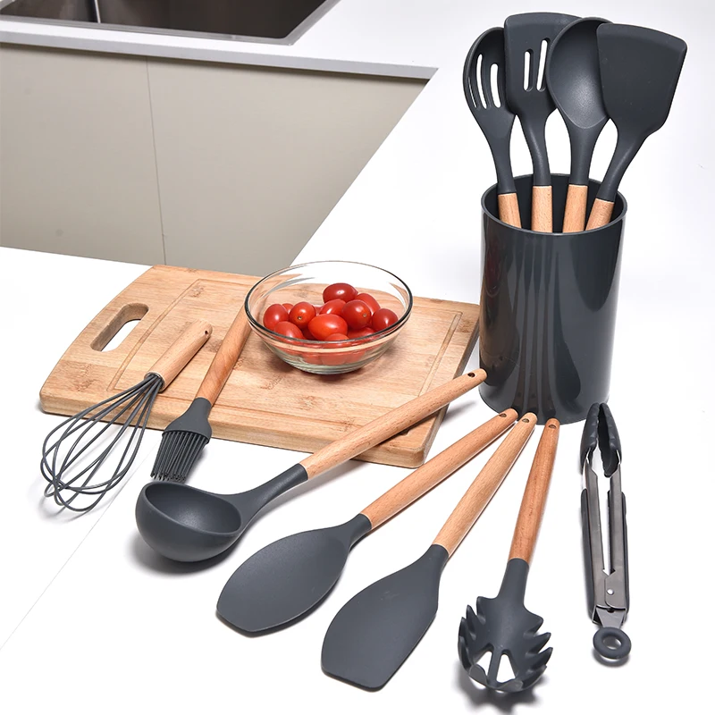 12pcs Kitchen Cooking Utensil Set Japanese Silicone Kitchenware Set With Wooden Handle Buy 4596