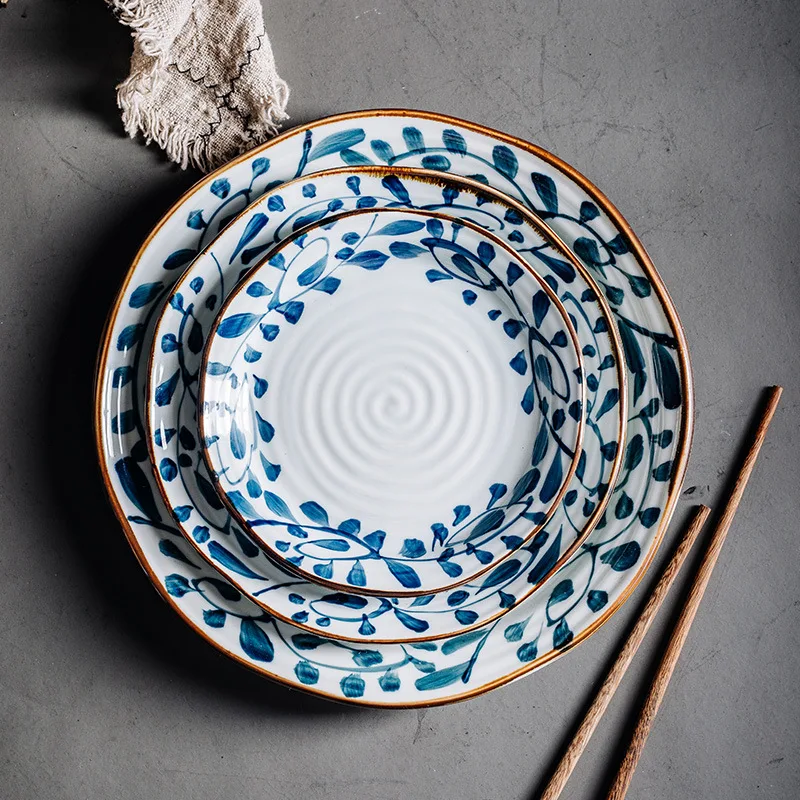 

Japanese creative ceramic plate pizza plate hand-painted irregular pattern plate, White
