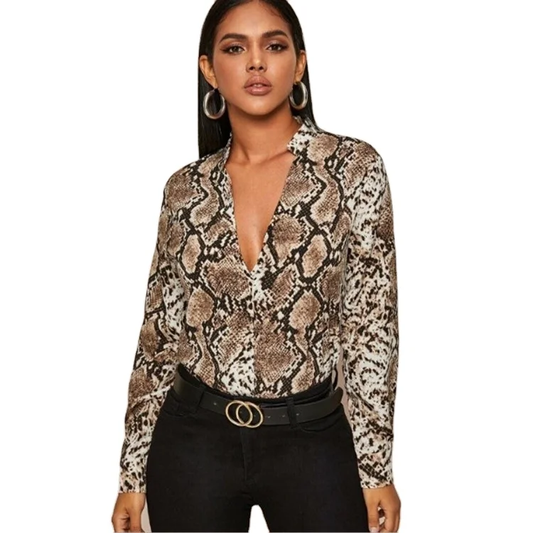 

B7 fashion women long sleeve shirts leopard print V neck office lady casual clothing, Shown