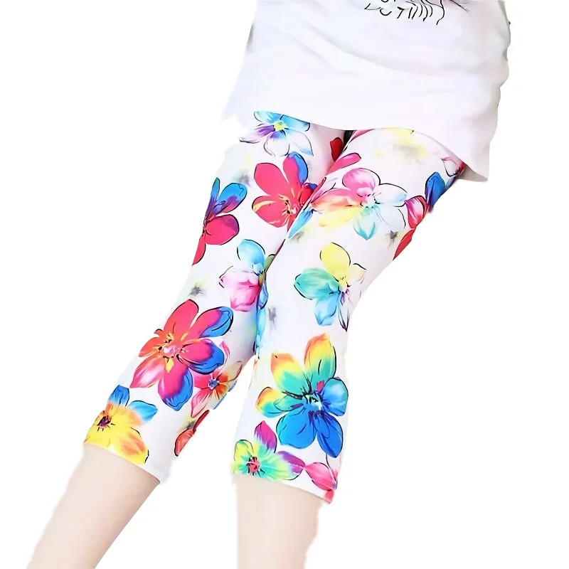 

2021 Summer Newest Children Girls Leggings Baby Girls Flower Printed Leggings Kids Cotton Clothing, Picture shows