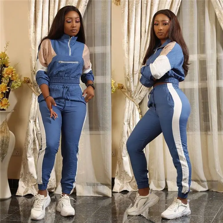 

W8750 Fall clothing for women two piece set fashion splicing sports windbreaker
