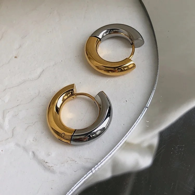 

Unique Design Two Colored Hoops for Women Stainless Steel 18 k PVD Gold Plated Non Tarnish & Waterproof Earrings