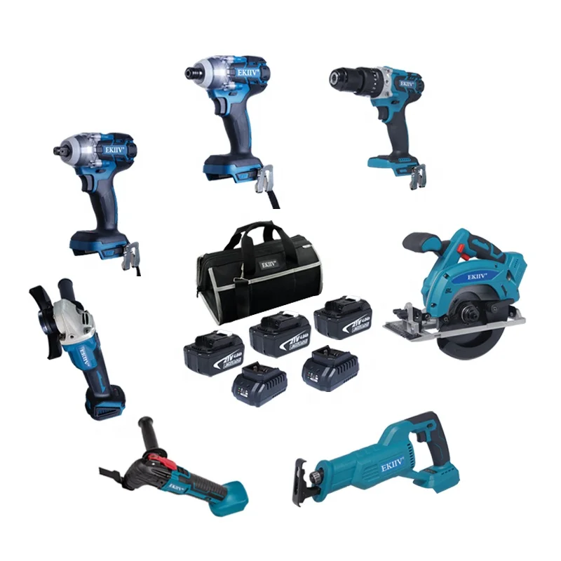 

China factory best price high quality lxt 18v 15pcs in one 21v 4.0A 5.0A 6.0A power tools cordless combos kits(15-tools) set, Blue