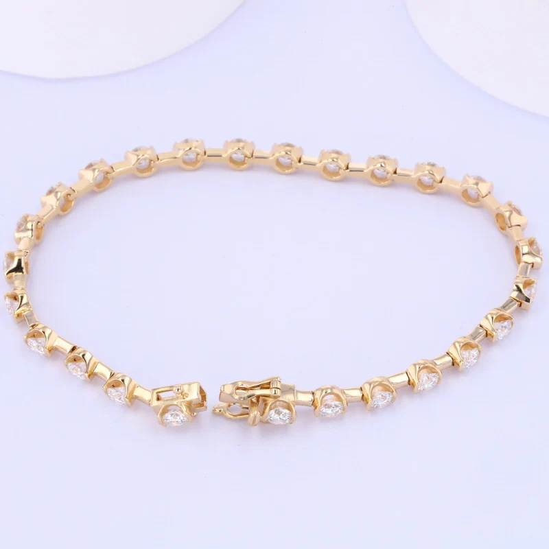 

customize manufacture jewelry 3.5mm round shape moissanite gemstone 14k white rose yellow gold bracelet