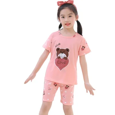 

Pajama female summer children's short-sleeved cartoon girl home wear boys sleep wear soft and comfortable can be worn outside, Custom made