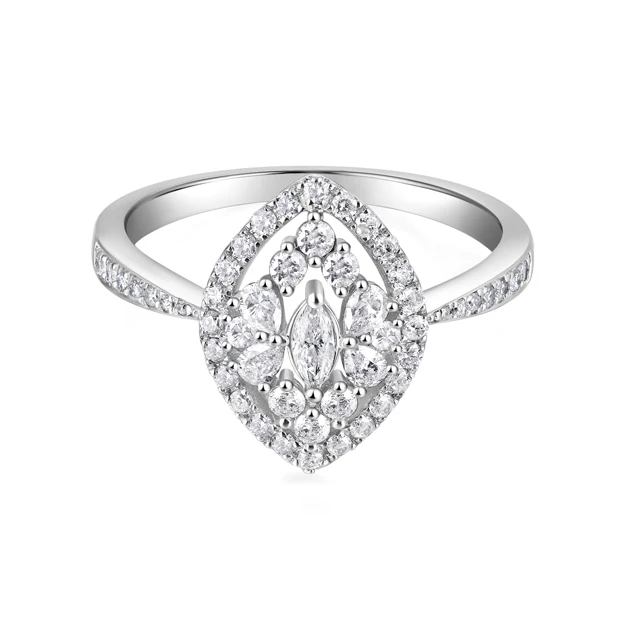 

Factory Sale Hottest Jewellery 18K pure gold eye shaped ring horse eye diamond ring for women, White gold