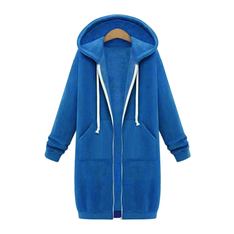 

Women Zipper Long Jacket Coat Casual Loose Solid Color Outerwear Hoodies Ladies Long Sleeve Pocket Hoodie Dress, Customized color