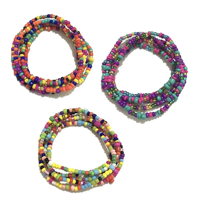 

Fashionable beaded colored waist chain beach belly waist bead chain women elastic string bracelet