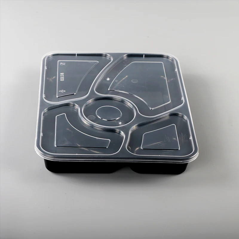 

Plastic Take Away Microwave Disposable Lunch Food Container 5 Compartment Bento Box with Lid