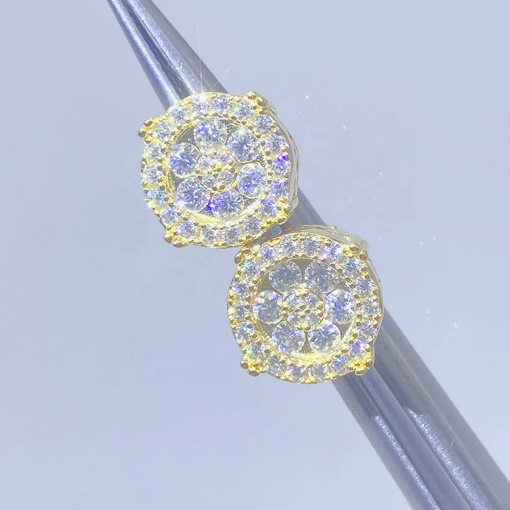 

Ready to ship wholesale iced out vvs moissanite 925 jewelry gold silver round stud earrings