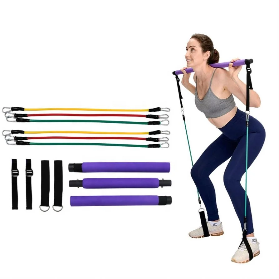 

Melors Portable Pilates Exercise Stick Toning Bar Fitness Home Kit With Resistance Bands Set, Black,purple,pink,light blue,rose red color or customized