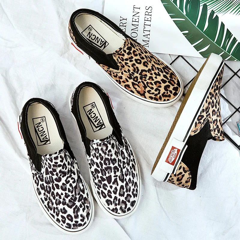 

2020 new design cheap wholesale high quality slip on Fashion flat monogrammed leopard print ladies canvas loafers casual shoes, Picture