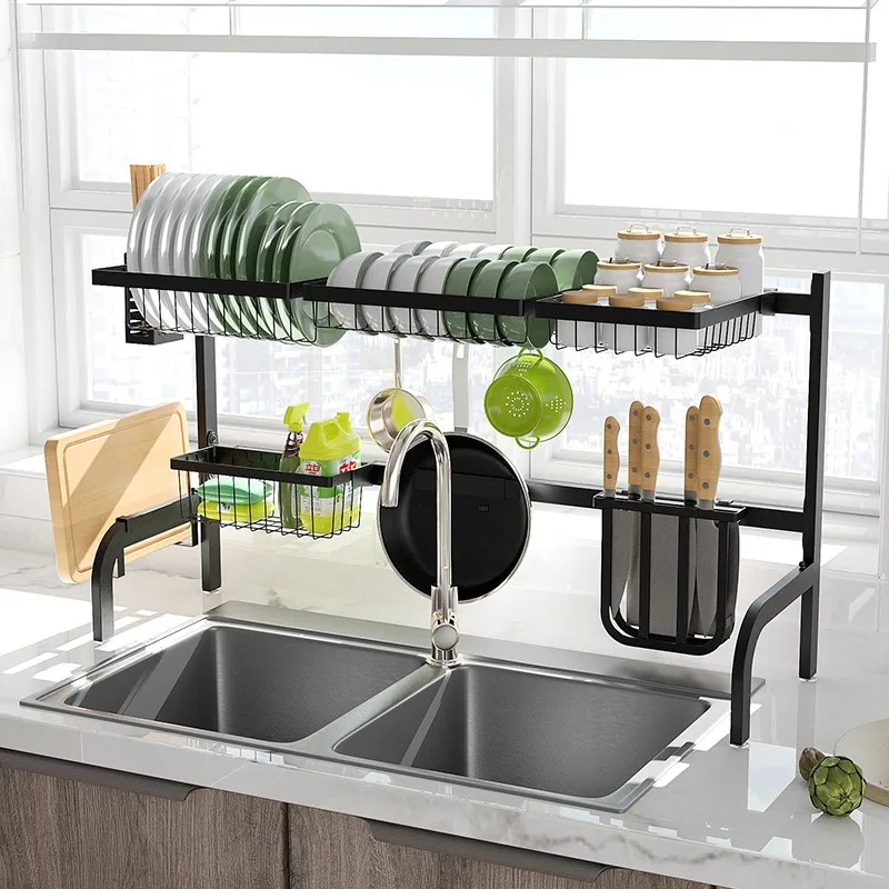 

WIREKING expandable adjustable 2 tier metal kitchen storage organizer shelf over the sink dish rack