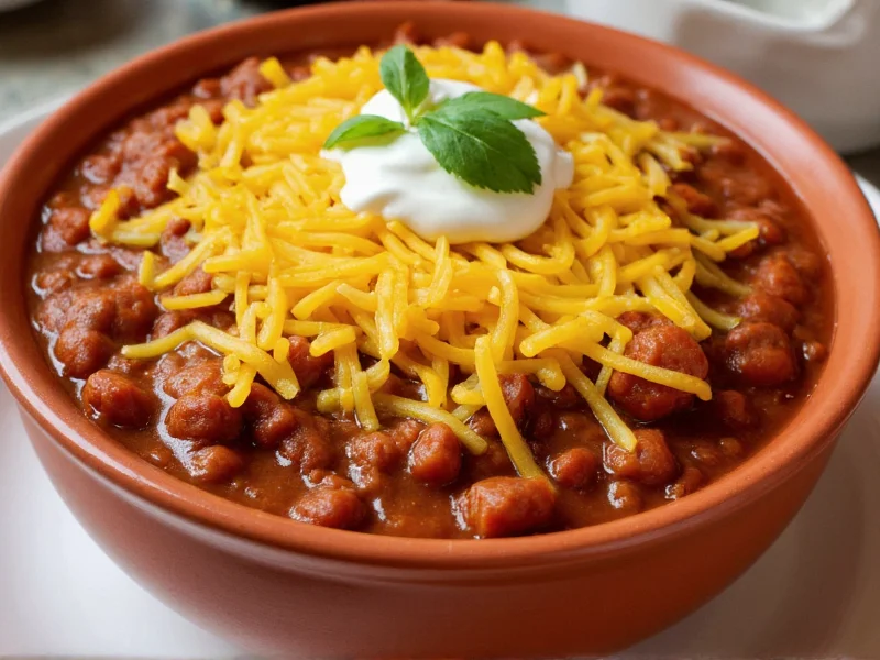 Bowl of chilli topped with cheese and sour cream