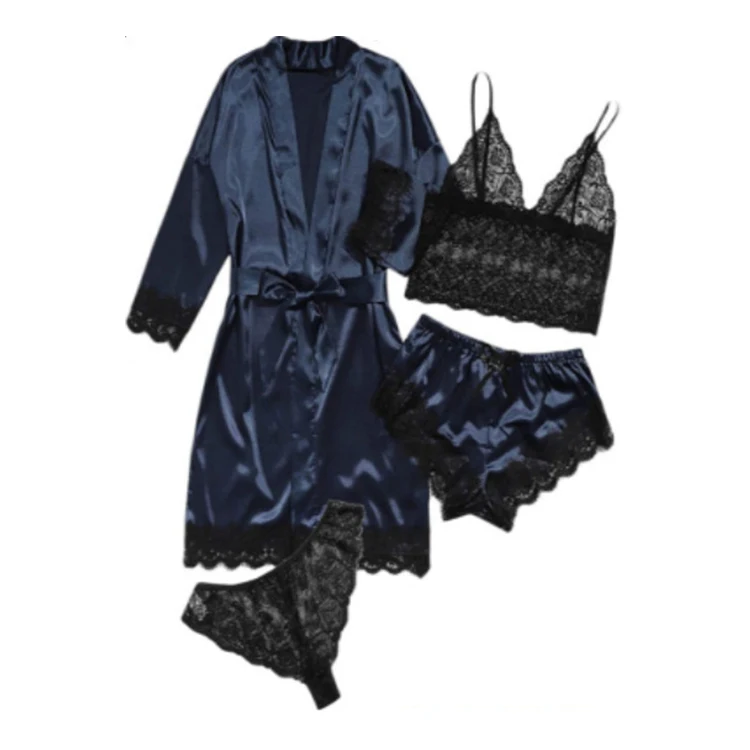 

Women sexy lingerie sexy lace bathrobe pajamas set female four-piece large size wholesale underwear set, Multi colors