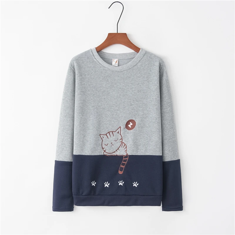 

Female Wholesale Cute Autumn Cartoon Cat Embroidered Hoodies Long Sleeve Sweatshirts, Customized color