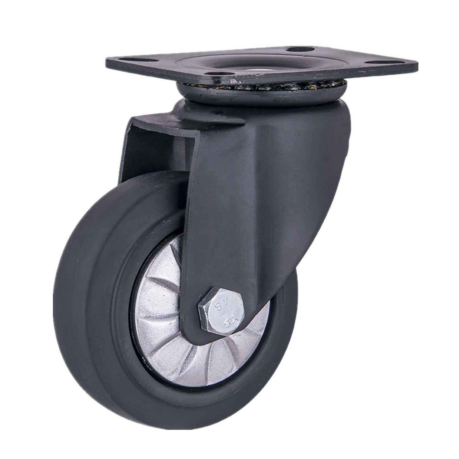 Full black high elastic rubber casters with electrophoresis bracket 3 inch castor wheel with double ball bearing