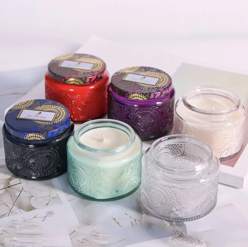 Low Moq Color Candle Fancy Decorative 8 Oz Candle Jar With Lid Round