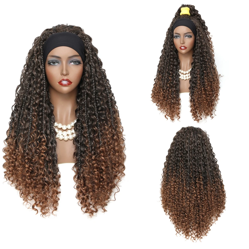 

Goddess Box Braid Wig Synthetic Headband Wig Bohemian River Locs Curly Crochet Hair for Women 26inch Long Braided Wigs