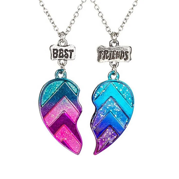 

Hot Sale Colorful Pendant Necklace BFF Matching Necklace Friendship Necklace For Children Kid's Best Friend Jewelry, Silver