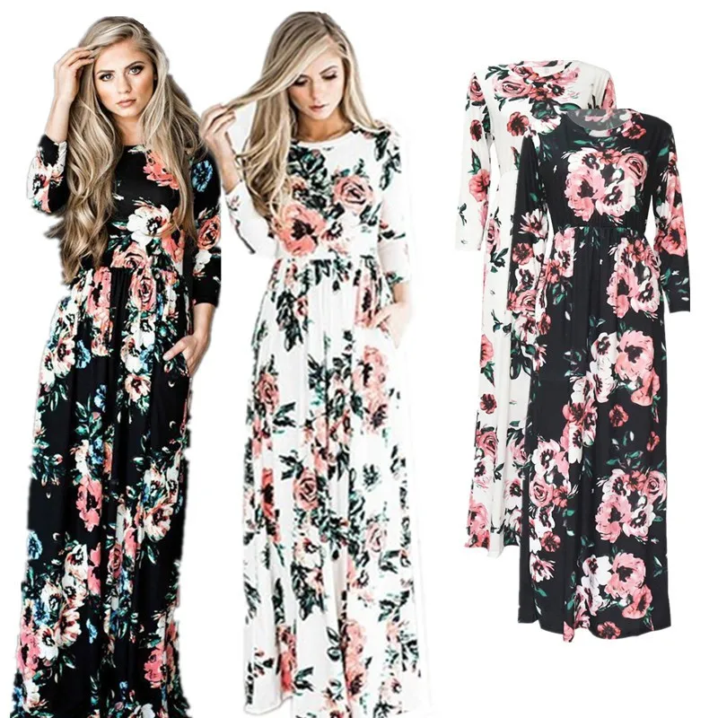 

Long Sleeve Floral Pregnant Woman Loose Maxi Dress Maternity Dress Plus Size S-5XL