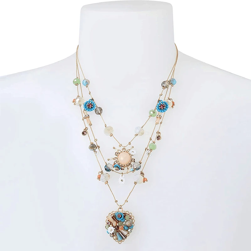 

Glaze Bohemian Beaded Necklace Handmade Woven Love Statement Multilayer Women Necklaces