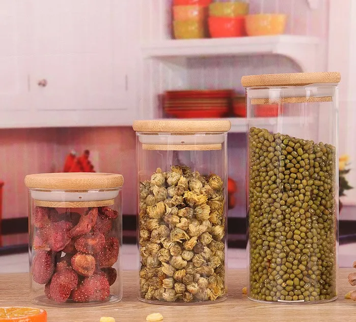 

Dongguan Manufacture Round Shape Mini Wide Mouth Food Storage Food Container Glass Bottle With Bamboo Lid