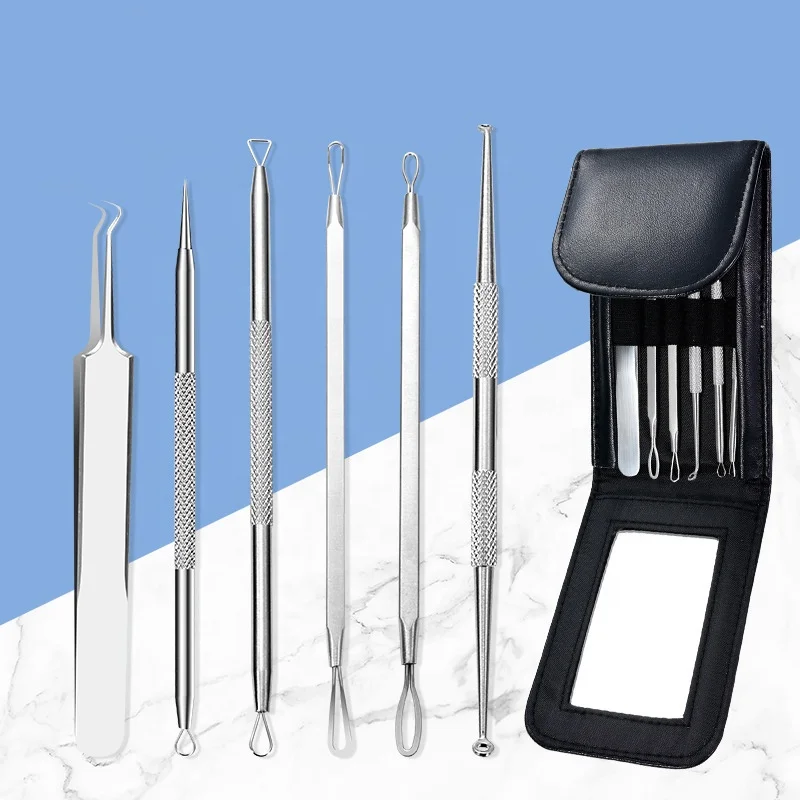 

Pimple Popper Tool Kit - (6 Piece Kit) - Blackhead Remover Comedone Extractor Kit with Mirror Case for Quick and Easy Removal