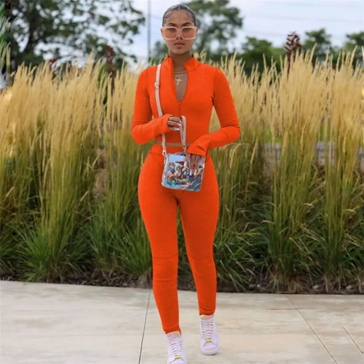 

Fall 2021 Fashion Trendy Sets Womens Clothing CropTop Two Piece Set Clothes Long Sleeve 2 Piece pants set