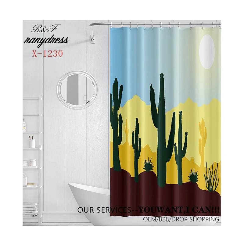 

Waterproof and mildew proof Partition curtain Cactus series OEM Bathroom shower curtain, Picture