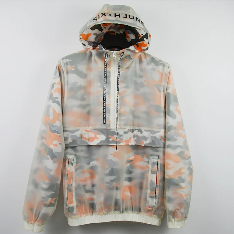 

Custom logo men transparent TPU fabric jacket waterproof windbreaker jackets with hoodie, Customized color