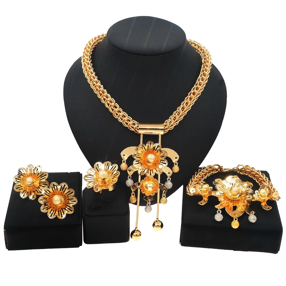 

Yulaili The Best Selling Golden Exaggerated Sunflower Jewelry Set and European Indian Bridal Fashion Jewelry Sets Series in 2021, Gold silver red any color is avaliable