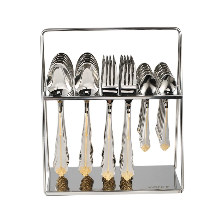 

Kitchen Event Party Real Gold Plated Stainless Steel Utensil Knives Forks And Spoons Flatware Set