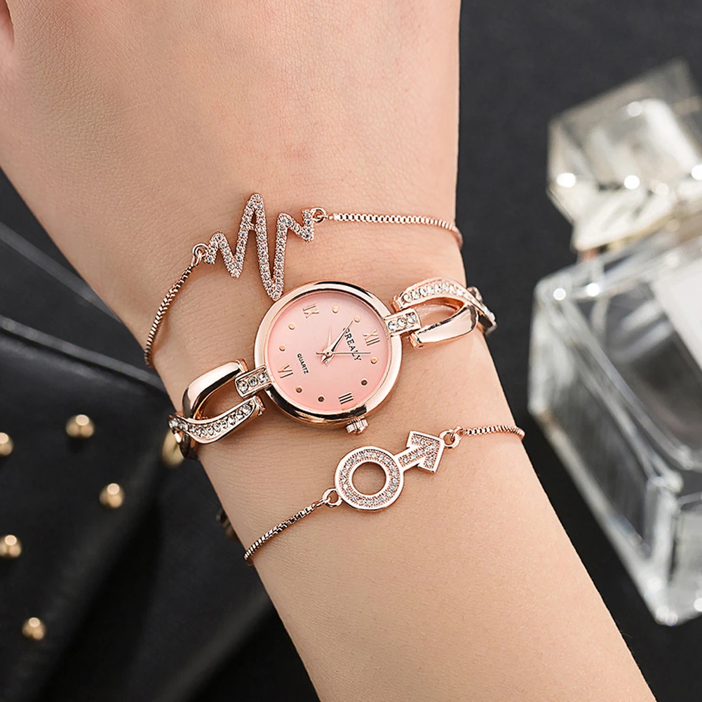 

Best selling products high quality OEM alloy wristwatch diamond brand wristwatch Bracelet Set jam Tangan Wanita