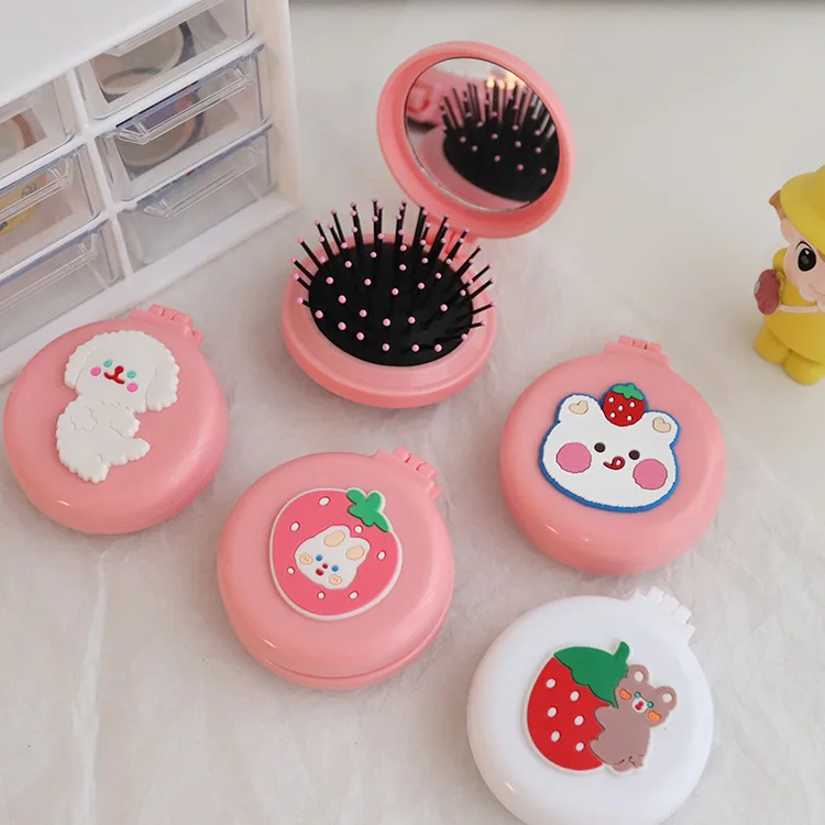 

Customized Mini Hair Brush Creative Folding Mirror Comb Portable Pocket Air Comb Hair Brush Set Cute Massage Mirror With Comb