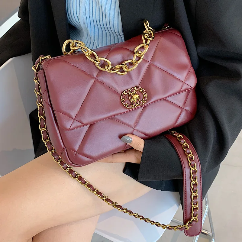 

Branded New Quilted PU Leather Crossbody Bags for Women 2021 Shoulder Messenger Bag Fashion Chain Handbags Luxury Designer Purse