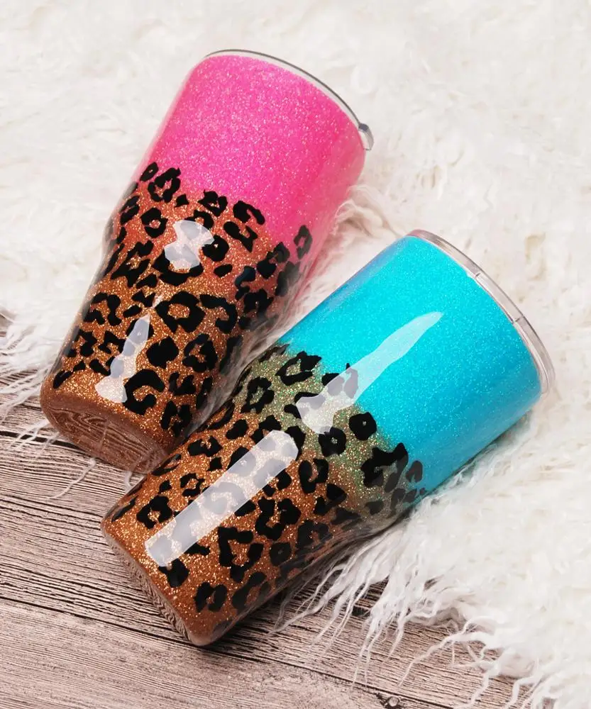 

Wholesale 30oz Handmade Epoxy Glitter Warmer Cup Leopard Spliced Pink Tumbler Cups Travel Mugs DOM1061172, Pink/blue