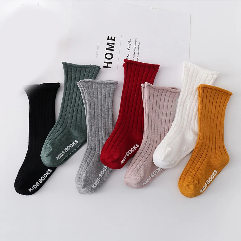 

Autumn Winter New Children Vertical Stripe Socks For Anti-slip Double Needles Loose Mouth Baby Socks