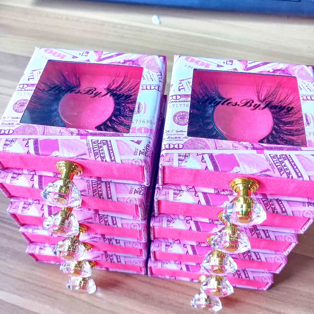 

3D layered effect lashes customized package 18mm 25mm 27mm 30mm very fluffy false mink eyelashes with pink money lash cases