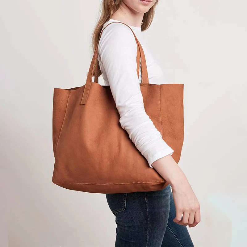 

High Quality Solid Color Big Capacity Oil Wax Leather Tote Bags Tote Handbag Bags For Women, Brown,black,coffee,white,gray,green