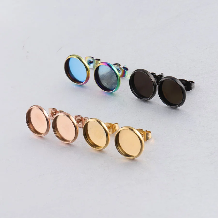 

Stainless Steel Ear Stud Inner 8/10/12mm Cabochon Cameo Blank base DIY Earrings Setting Finding Jewelry Fittings
