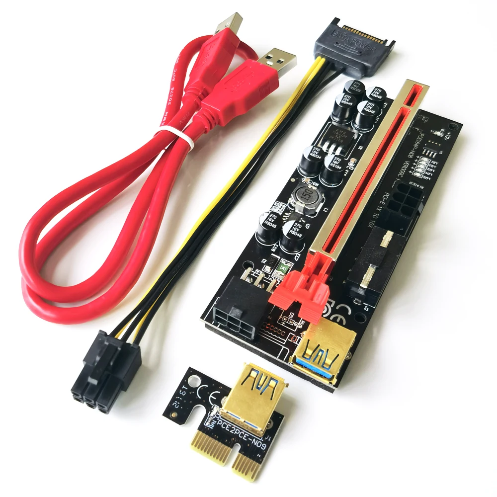 

2021 New design LED 8 capacitance 6PIN PCIE Riser 009s Plus for New Miner, Black
