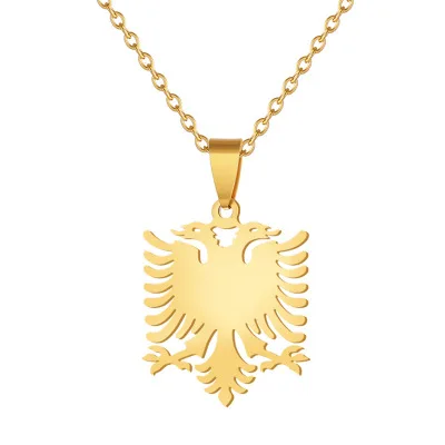 

Amazon Hot Sale PVD 18k Real Gold Plated Chain Necklace Albania Flag Eagle Pendant Men Stainless Steel Necklaces