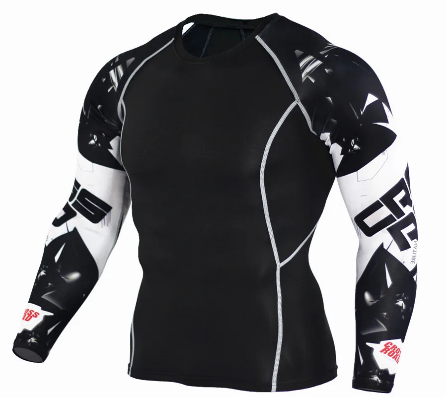 

Men's Fitness Training Suit Long Sleeve Alphabetic White Quick Dry Elastic Tights Outdoor Temperament Sports Suit