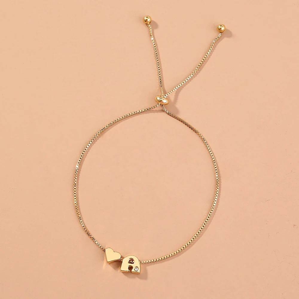 

Classic Fashion 26 Letter Diamond Heart Shaped Alloy Bracelet Bangle Alphabet Woman Jewelry
