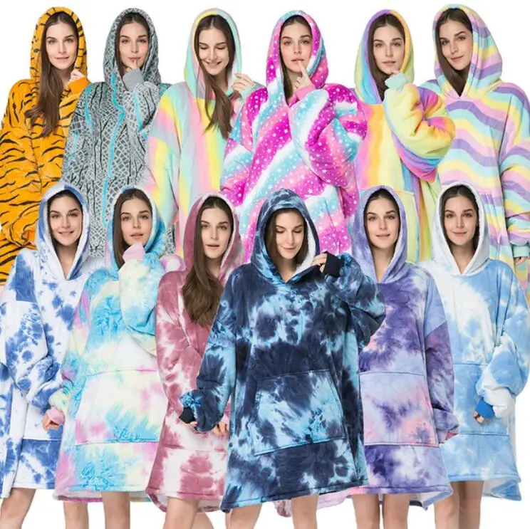 

Womens Fuzzy Fleece Hoodie Tie Dye Sherpa Pullover O Neck Oversized Sweatshirt with Pockets, Picture