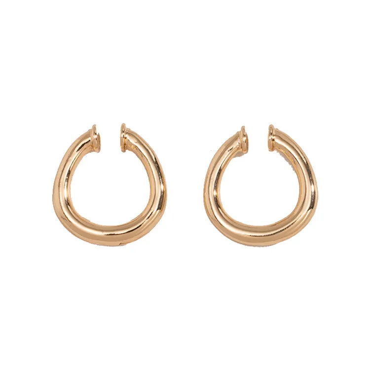 

Hotsale New Statement Metal Alloy Geometric Round Hoop Earring Big Hoop Thick Tube Open Cuff Earring Without Ear Piecing